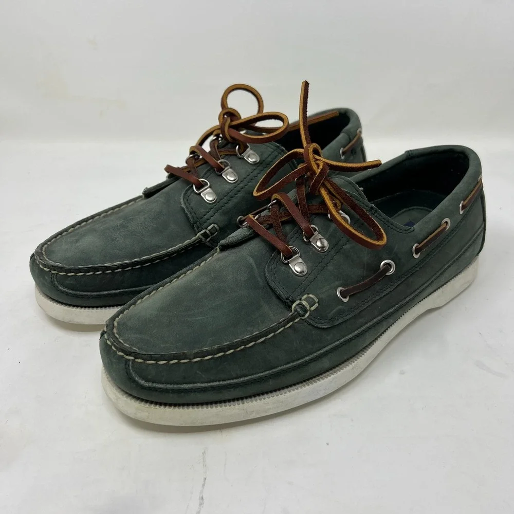 Polo‎ Sport Ralph Lauren Boat Shoes Leather Moc Toe Green Men's 10.5D VTG NEW